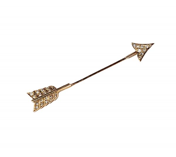 Vintage 18ct Yellow Gold Arrow Jabot Pin with Diamonds, Circa 1930