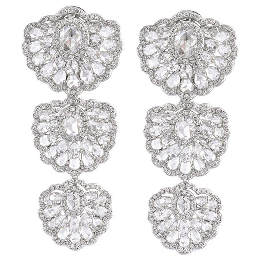 Rose Cut Diamond Orchid Drop Earrings, 8.51 carat total, 18ct White Gold