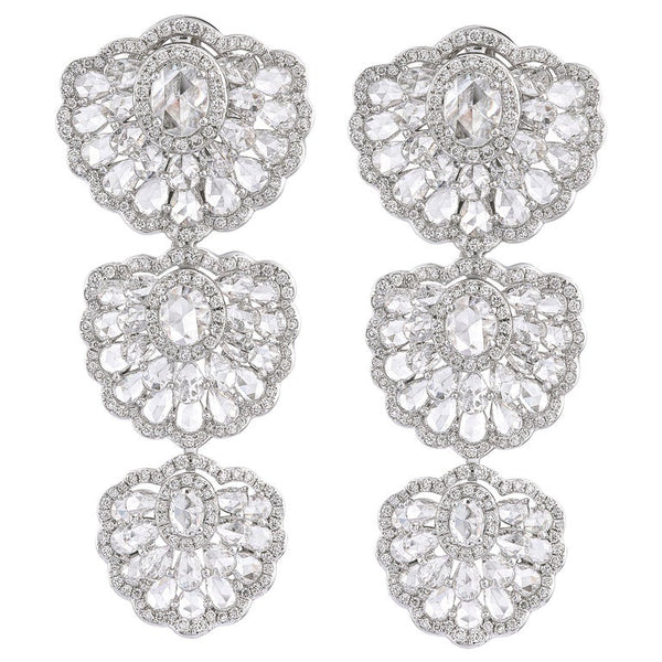 Rose Cut Diamond Orchid Drop Earrings, 8.51 carat total, 18ct White Gold
