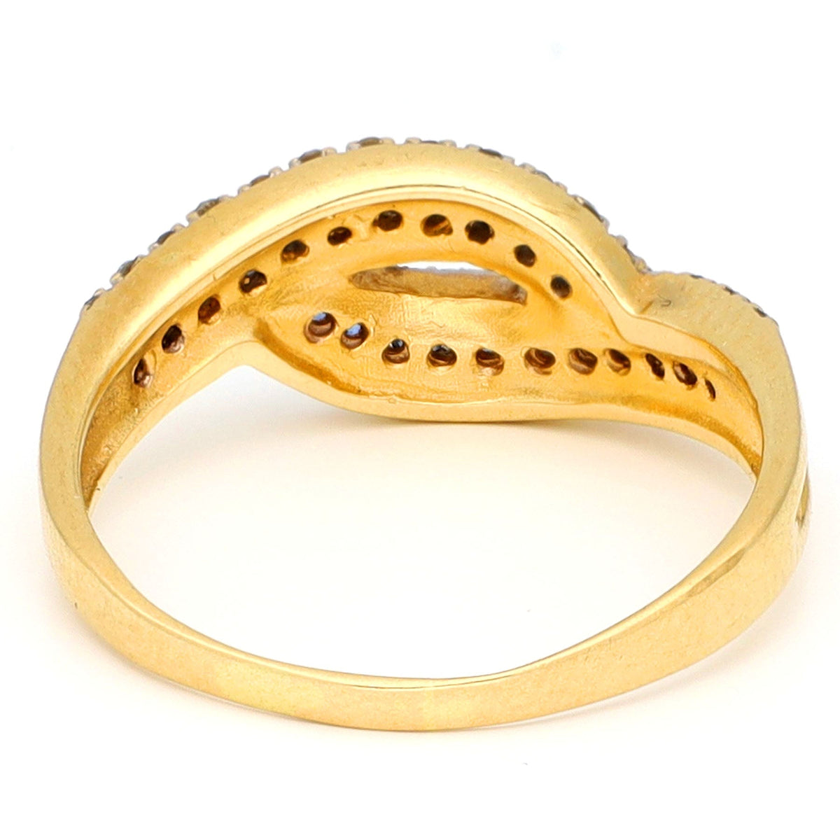 A sapphire and diamond crossover band ring in yellow gold