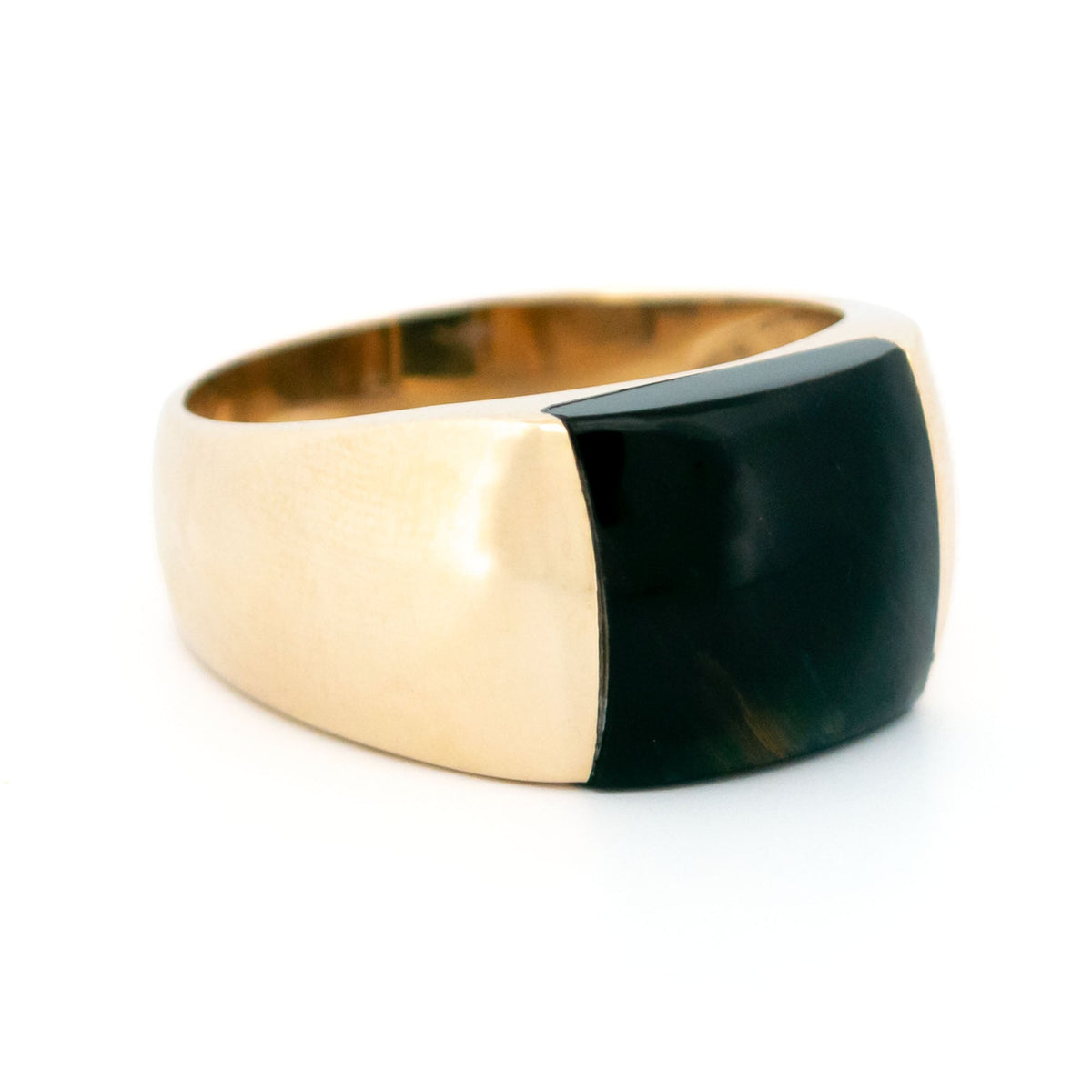Vintage 9 Carat Yellow Gold Hawk's Eye Quartz Band Ring