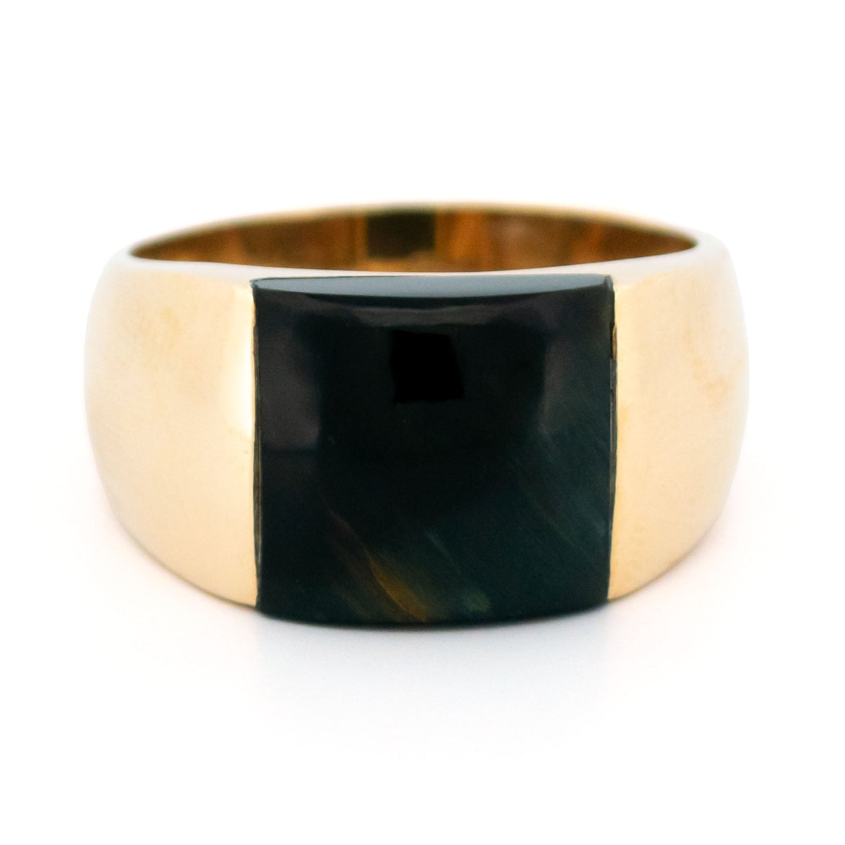 Vintage 9 Carat Yellow Gold Hawk's Eye Quartz Band Ring