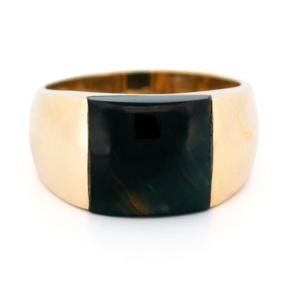 Vintage 9 Carat Yellow Gold Hawk's Eye Quartz Band Ring