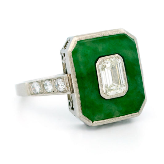 Jade, Diamond and Platinum Ring with GIA Certificate