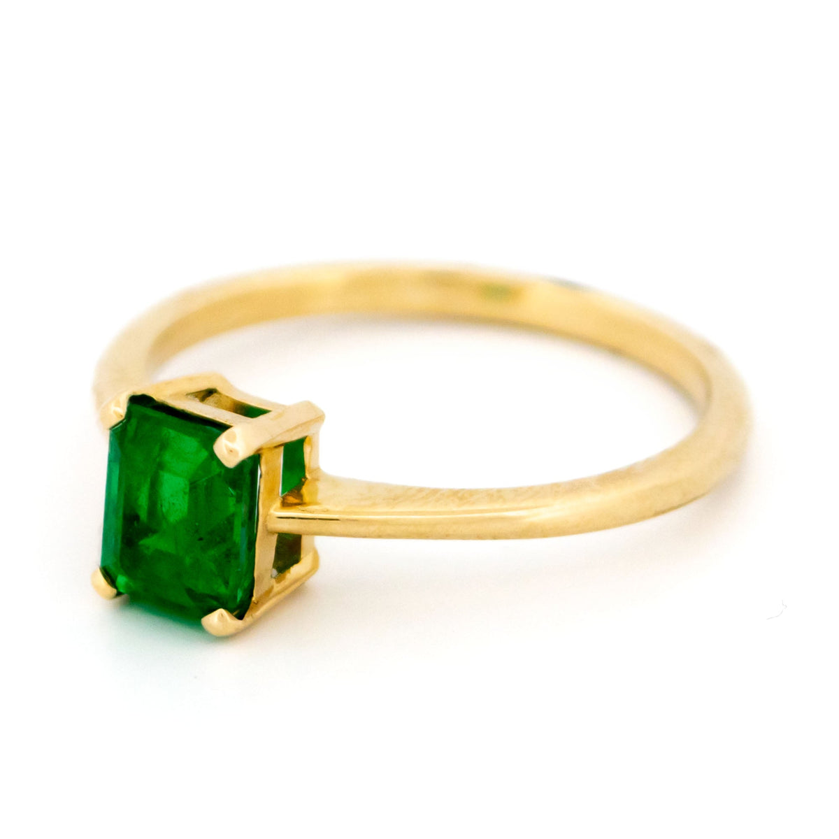 New 14 Carat Yellow Gold Emerald Solitaire Ring, 1.00 Carat