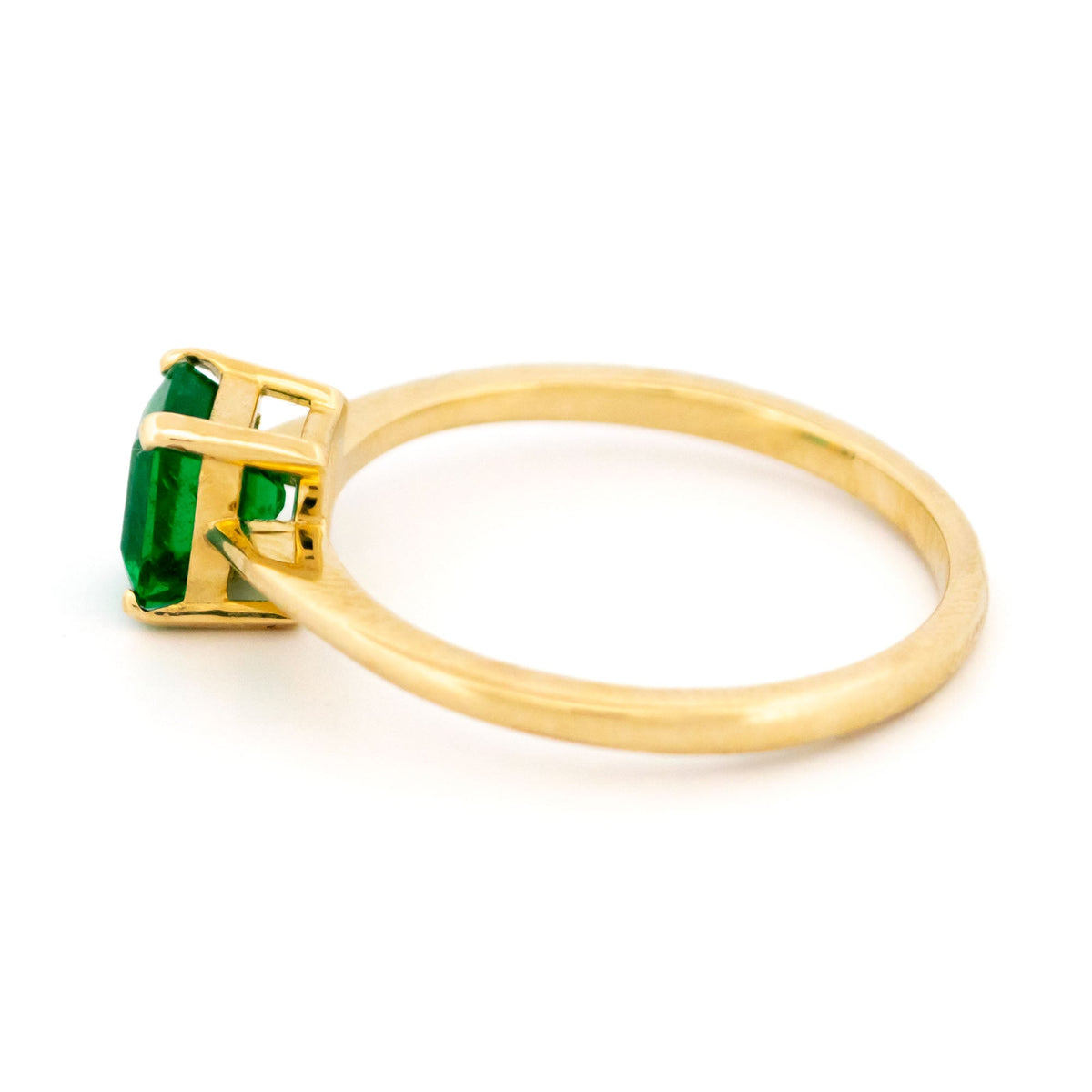 New 14 Carat Yellow Gold Emerald Solitaire Ring, 1.00 Carat