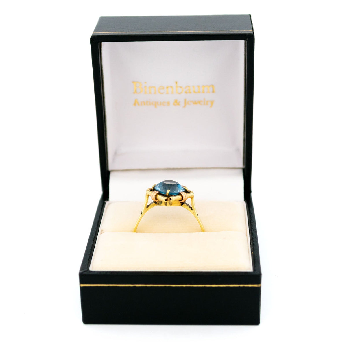 Vintage 14 Carat Yellow Gold Solitaire Blue Topaz Ring, 3.30 Carats