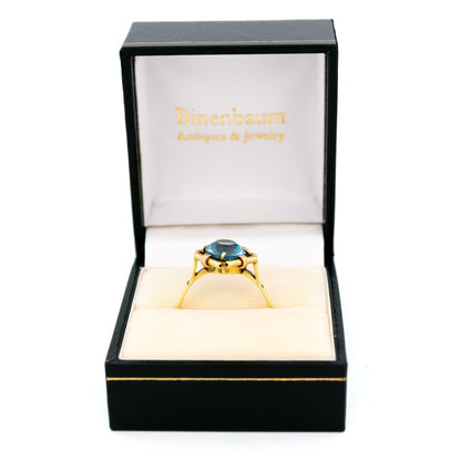 Vintage 14 Carat Yellow Gold Solitaire Blue Topaz Ring, 3.30 Carats