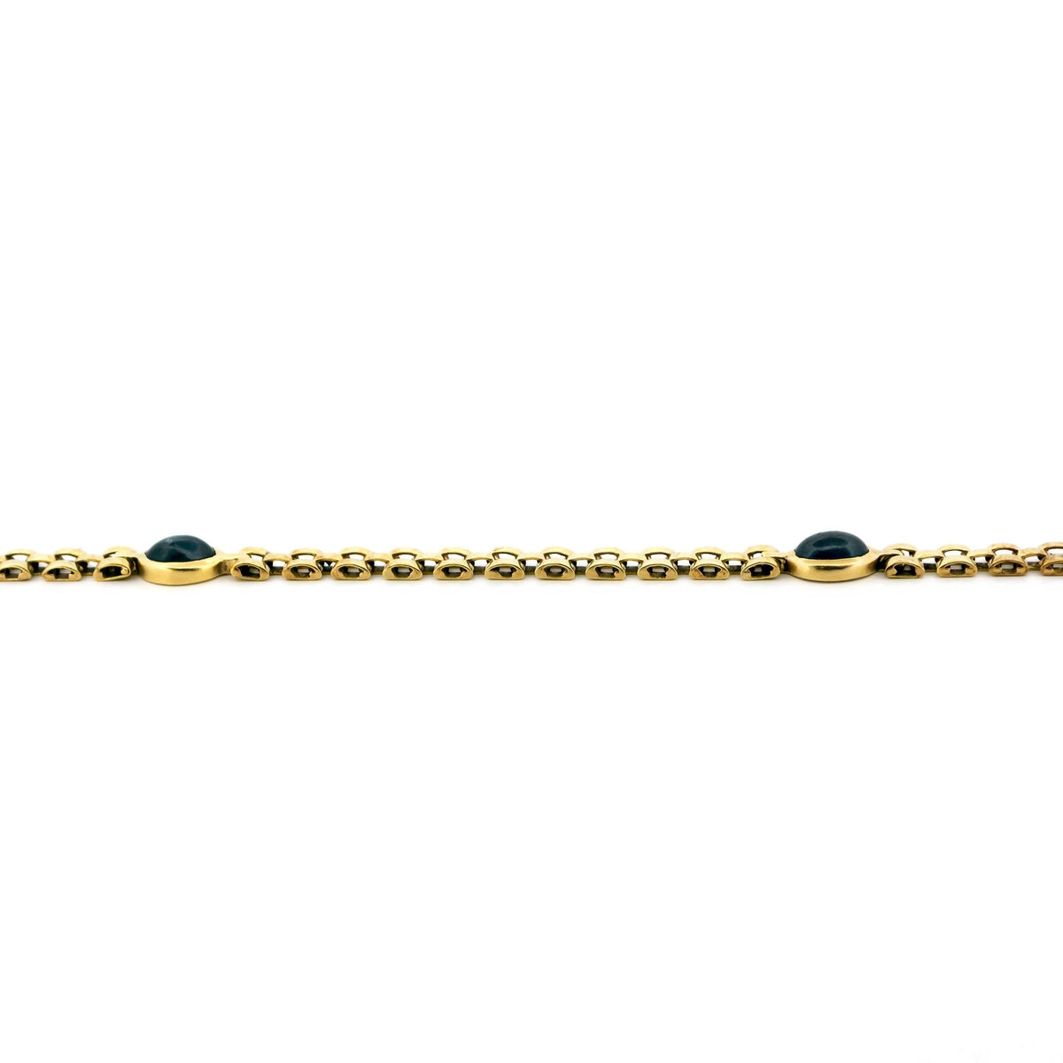 Vintage 14 Carat Yellow Gold Cabochon-Cut Sapphire Station Bracelet, 1.95 Carats