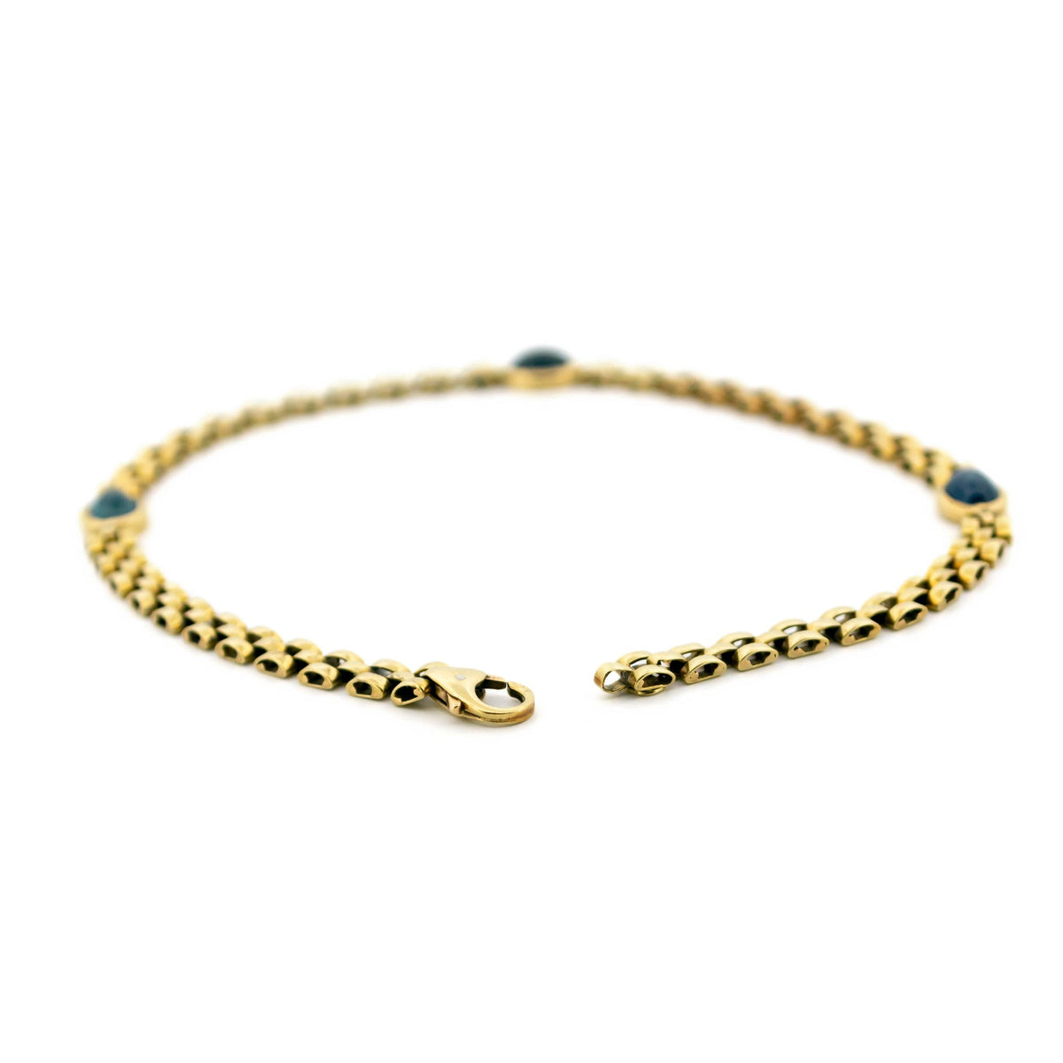 Vintage 14 Carat Yellow Gold Cabochon-Cut Sapphire Station Bracelet, 1.95 Carats