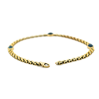 Vintage 14 Carat Yellow Gold Cabochon-Cut Sapphire Station Bracelet, 1.95 Carats