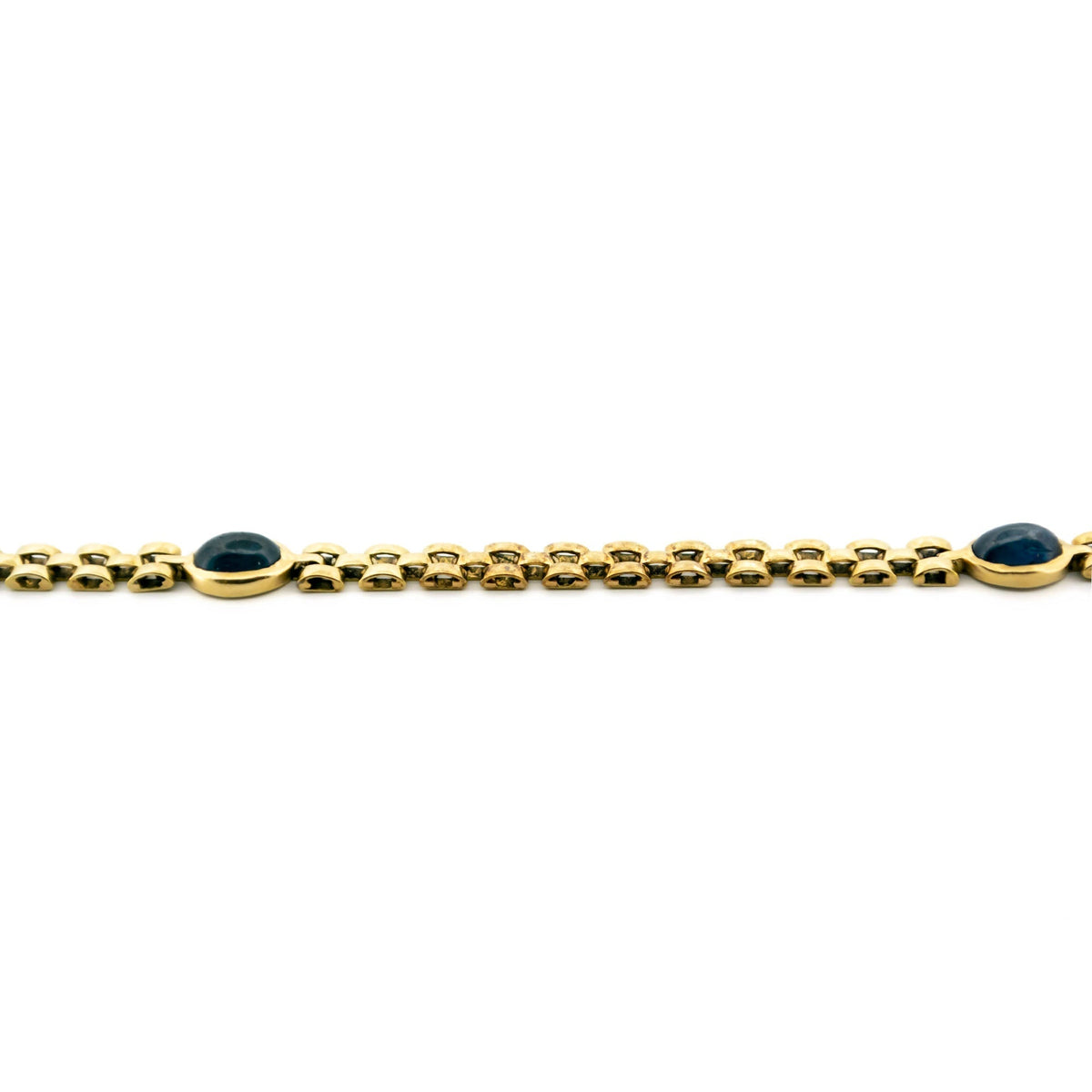 Vintage 14 Carat Yellow Gold Cabochon-Cut Sapphire Station Bracelet, 1.95 Carats