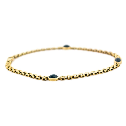 Vintage 14 Carat Yellow Gold Cabochon-Cut Sapphire Station Bracelet, 1.95 Carats