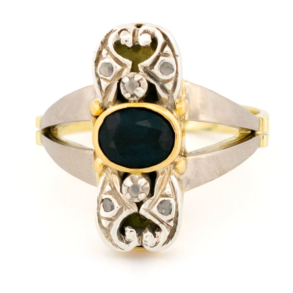 Diamond Sapphire 14ct 925' Silver Ring 