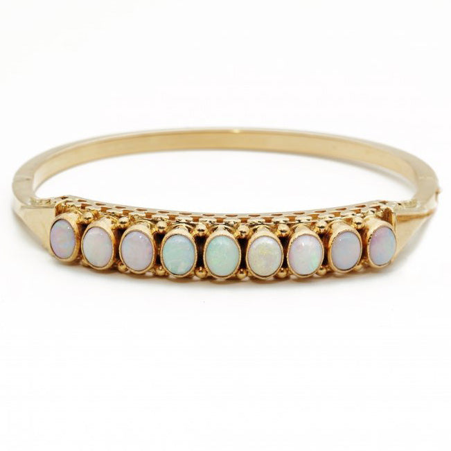 Antique Edwardian Opal and Gold Bangle Bracelet