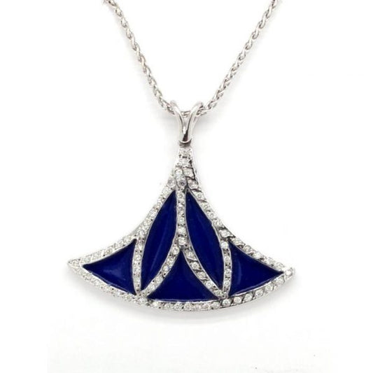Contemporary Blue Enamel, Diamond and 18ct Gold Pendant; unique pendant formed of a single lotus shape, decorated with blue enamel and set with 0.43cts diamonds