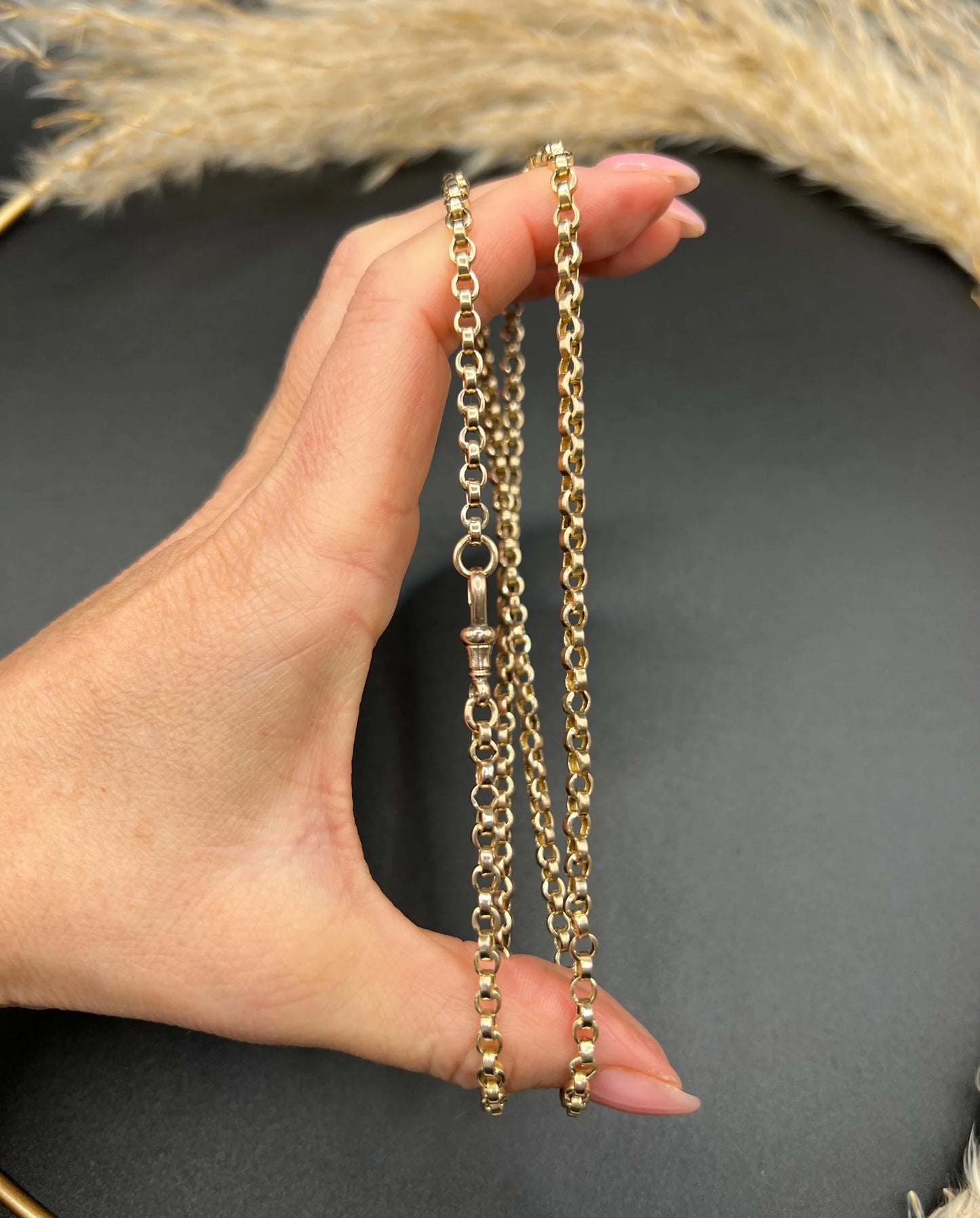 Antique 9 Carat Rose Gold Rolo Link 25 Inch Chain Necklace, Circa 1900