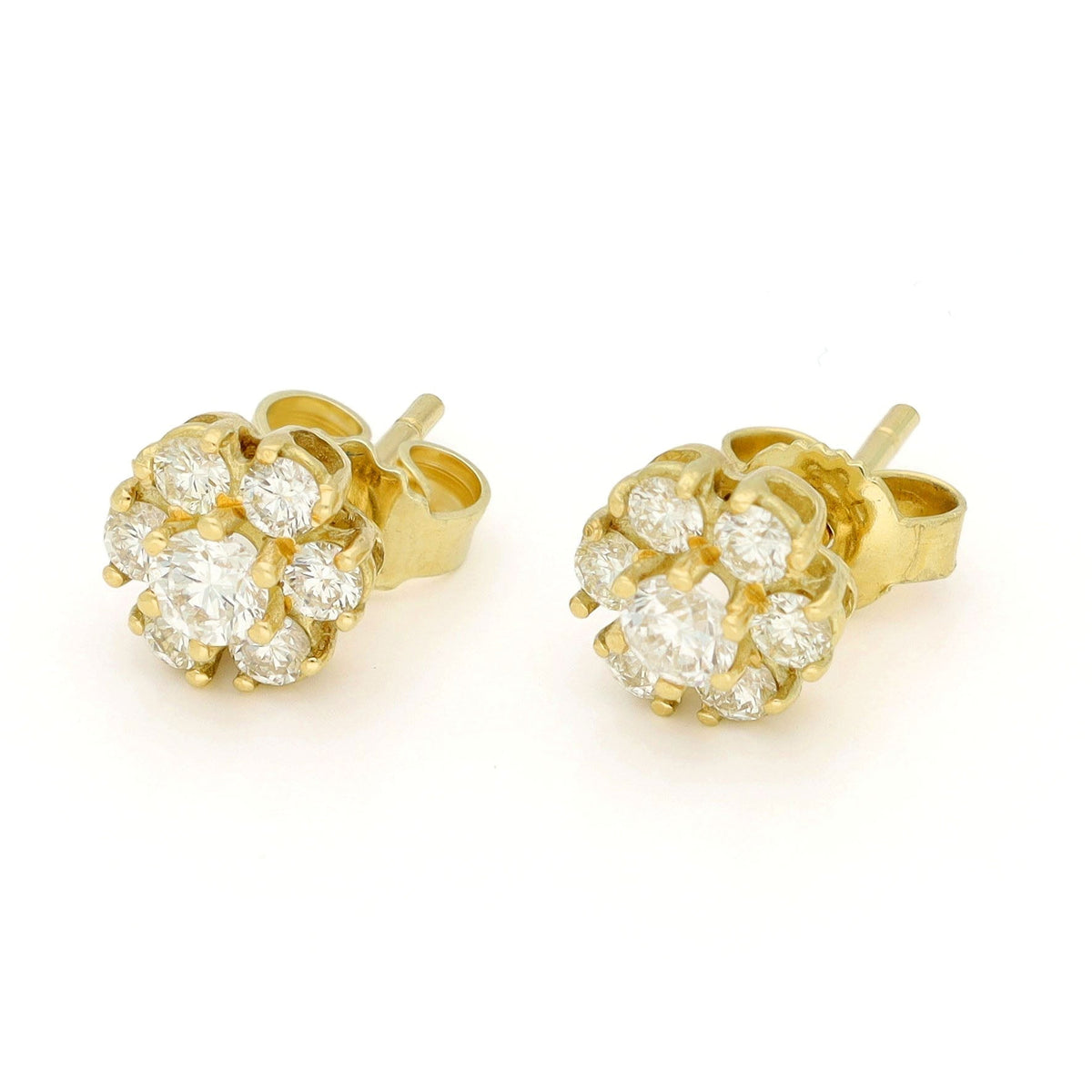 Vintage 14 Carat Yellow Gold Brilliant Cut Diamond Cluster Stud Earrings, 0.72 Carat