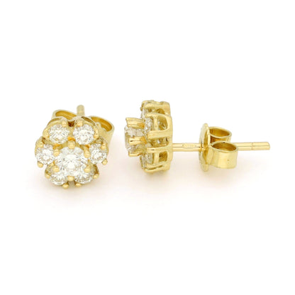 Vintage 14 Carat Yellow Gold Brilliant Cut Diamond Cluster Stud Earrings, 0.72 Carat
