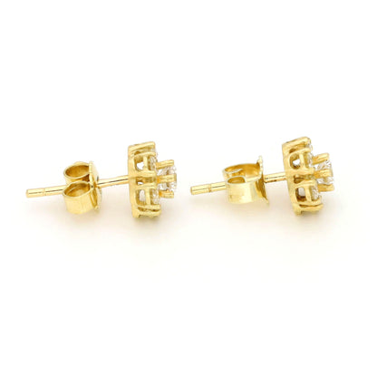 Vintage 14 Carat Yellow Gold Brilliant Cut Diamond Cluster Stud Earrings, 0.72 Carat
