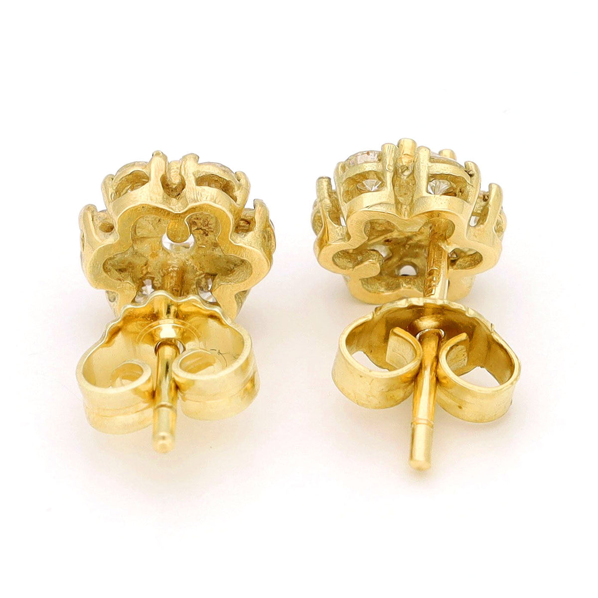 Vintage 14 Carat Yellow Gold Brilliant Cut Diamond Cluster Stud Earrings, 0.72 Carat