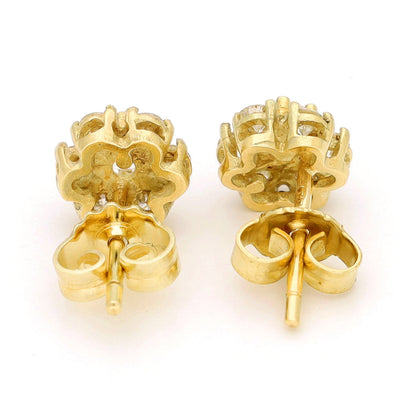Vintage 14 Carat Yellow Gold Brilliant Cut Diamond Cluster Stud Earrings, 0.72 Carat