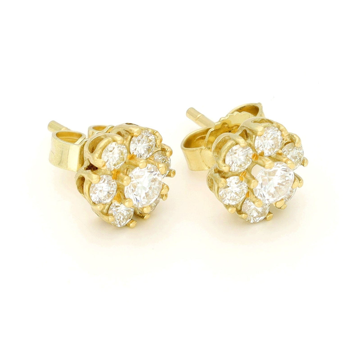 Vintage 14 Carat Yellow Gold Brilliant Cut Diamond Cluster Stud Earrings, 0.72 Carat