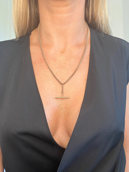 Antique 9 Carat Rose Gold Edwardian Link Albert Chain T-bar Necklace