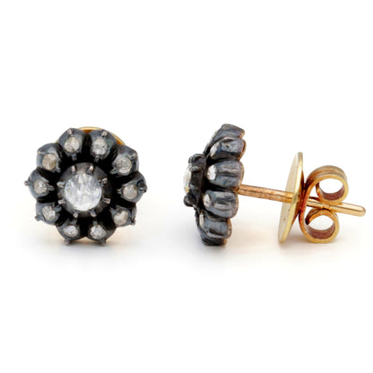 Diamond 14ct 925' Silver Cluster Earrings