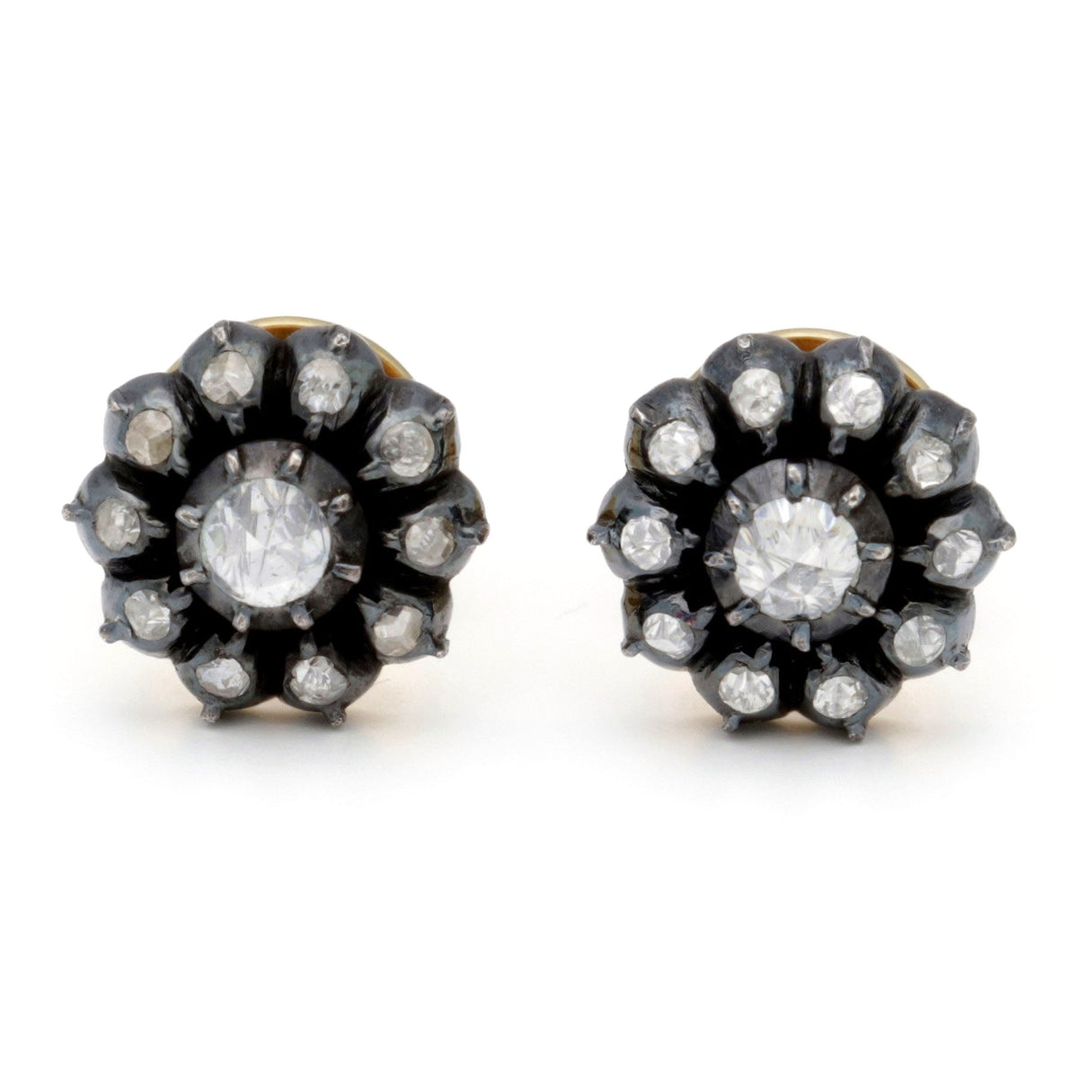 Diamond 14ct 925' Silver Cluster Earrings