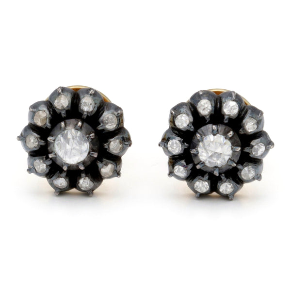 Diamond 14ct 925' Silver Cluster Earrings