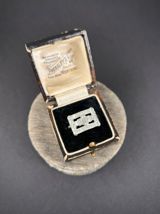 Vintage Diamond And Ruby Buckle Style Cocktail Ring In Platinum