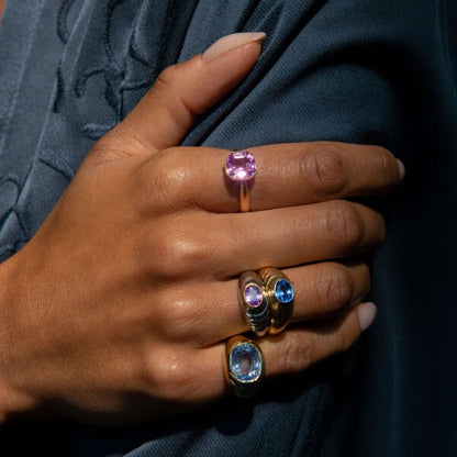 Vintage Italian 18ct Gold Double Ring with Pink and Blue Sapphire