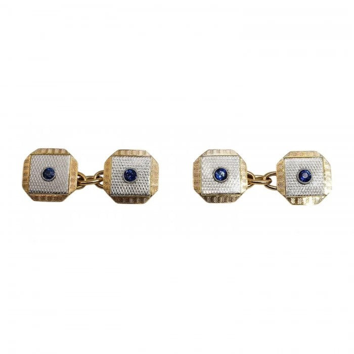 Art Deco Sapphire Platinum and Gold Cufflinks