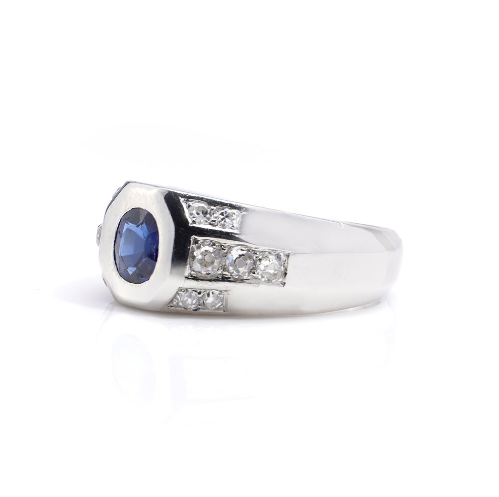 Vintage Sapphire and Diamond Unisex Ring