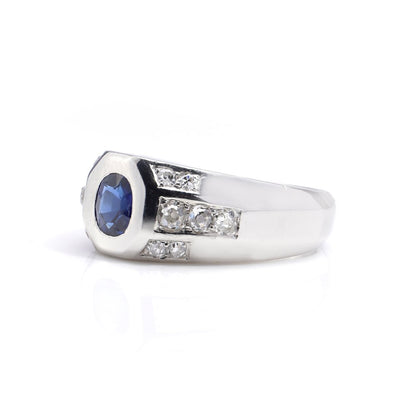 Vintage Sapphire and Diamond Unisex Ring