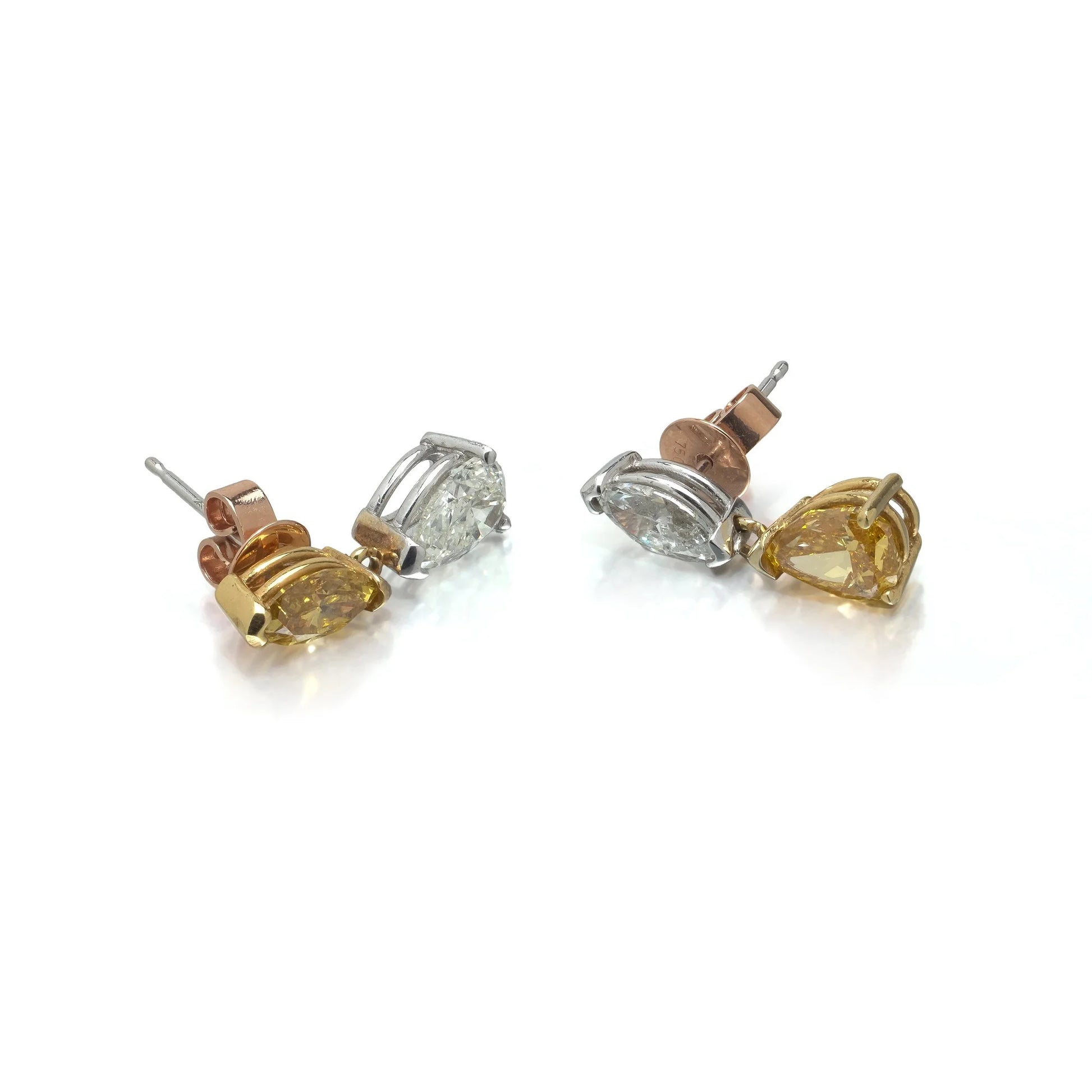 18 ct Gold Fancy Yellow And White Diamond Drop Earrings