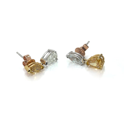 18 ct Gold Fancy Yellow And White Diamond Drop Earrings