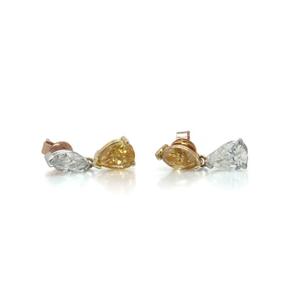 18 ct Gold Fancy Yellow And White Diamond Drop Earrings