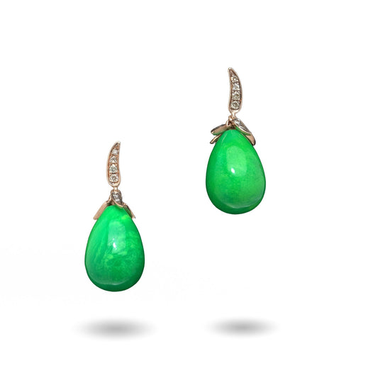 18 ct Gold Jade And Diamond Drop Earrings