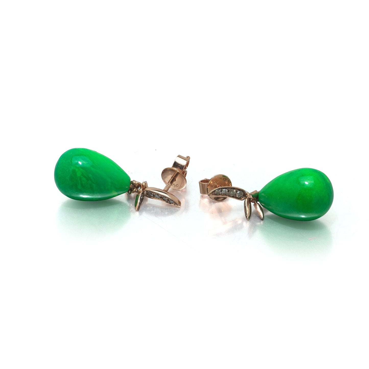 18 ct Gold Jade And Diamond Drop Earrings
