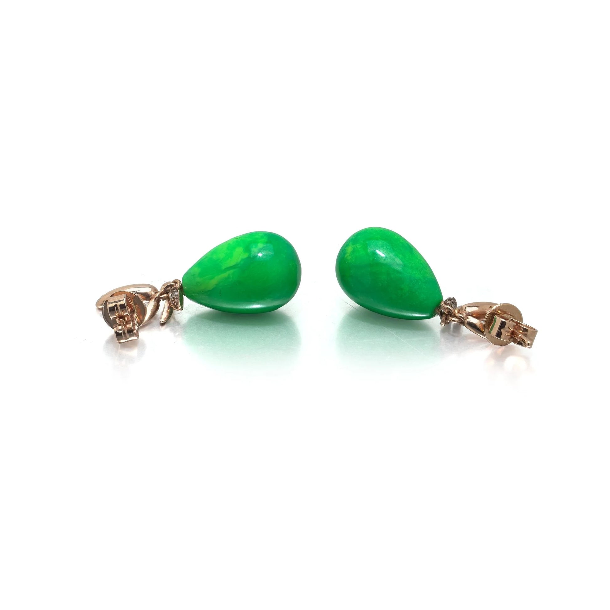 18 ct Gold Jade And Diamond Drop Earrings