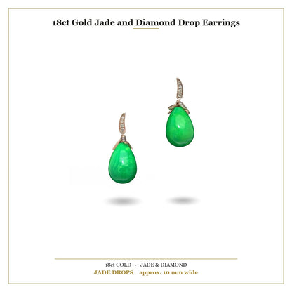 18 ct Gold Jade And Diamond Drop Earrings
