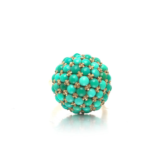 18 ct Gold Natural Turquoise Cluster Cocktail Ring
