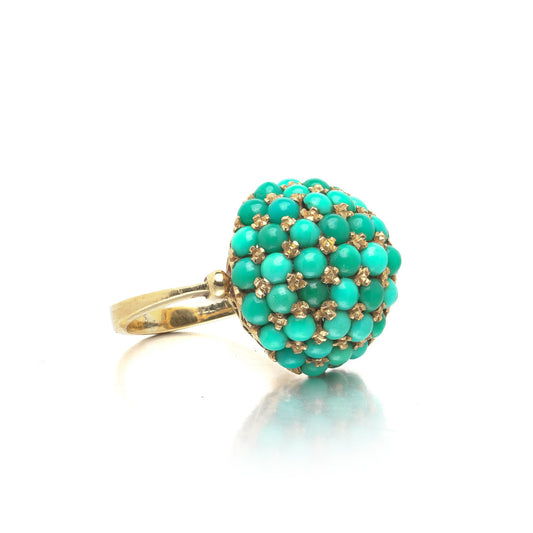 18 ct Gold Natural Turquoise Cluster Cocktail Ring