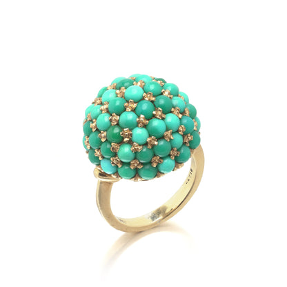 18 ct Gold Natural Turquoise Cluster Cocktail Ring