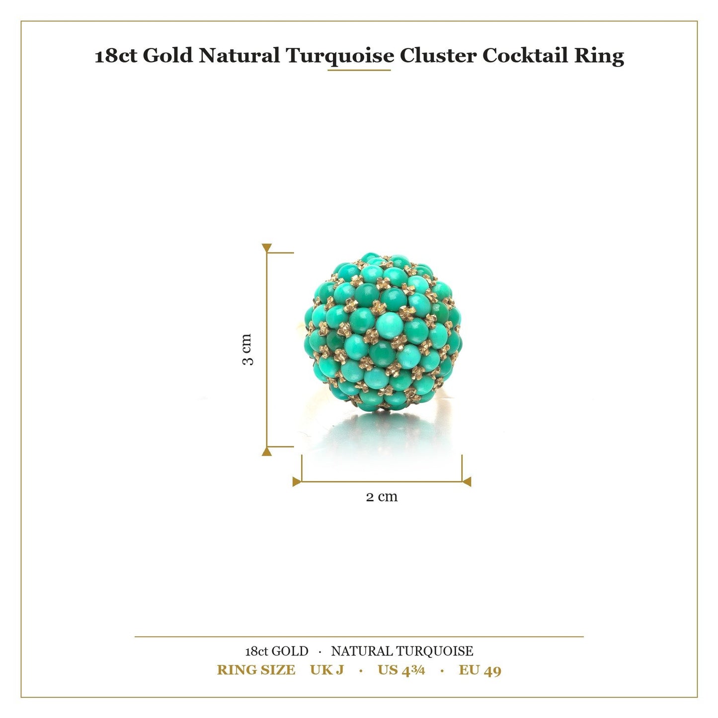 18 ct Gold Natural Turquoise Cluster Cocktail Ring
