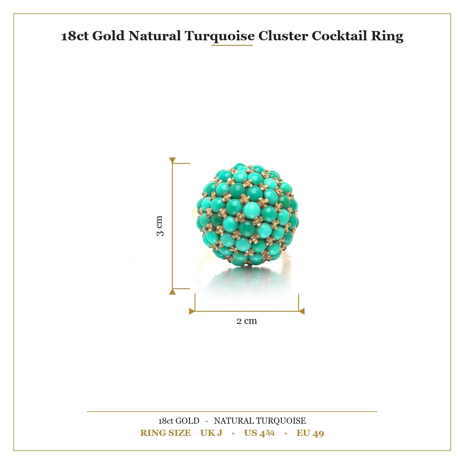 18 ct Gold Natural Turquoise Cluster Cocktail Ring