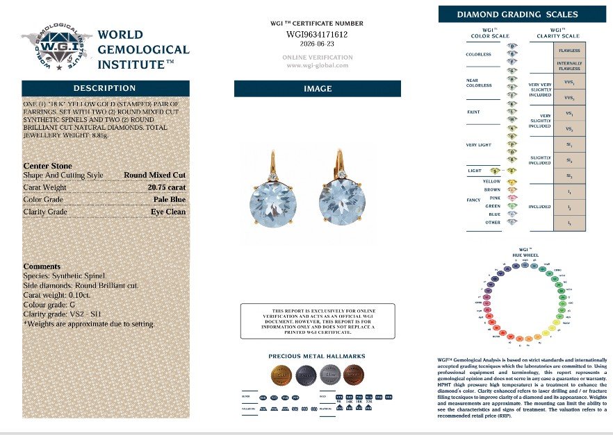 18 ct Gold Synthetic Spinel And Diamond Drop Earrings