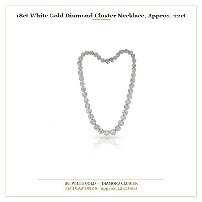 18ct White Gold Diamond Cluster Necklace, Approx. 22ct